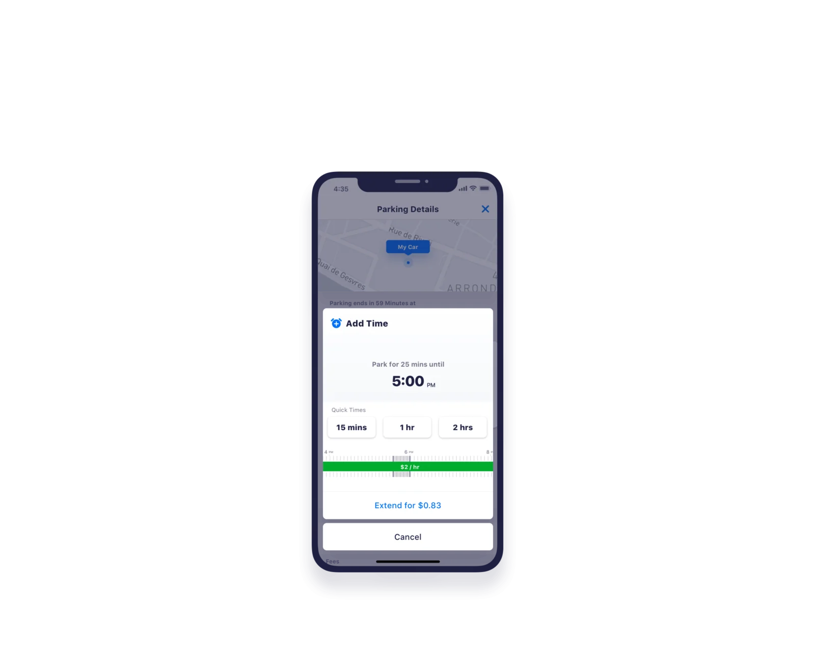 Image of add time feature in Passport Parking app